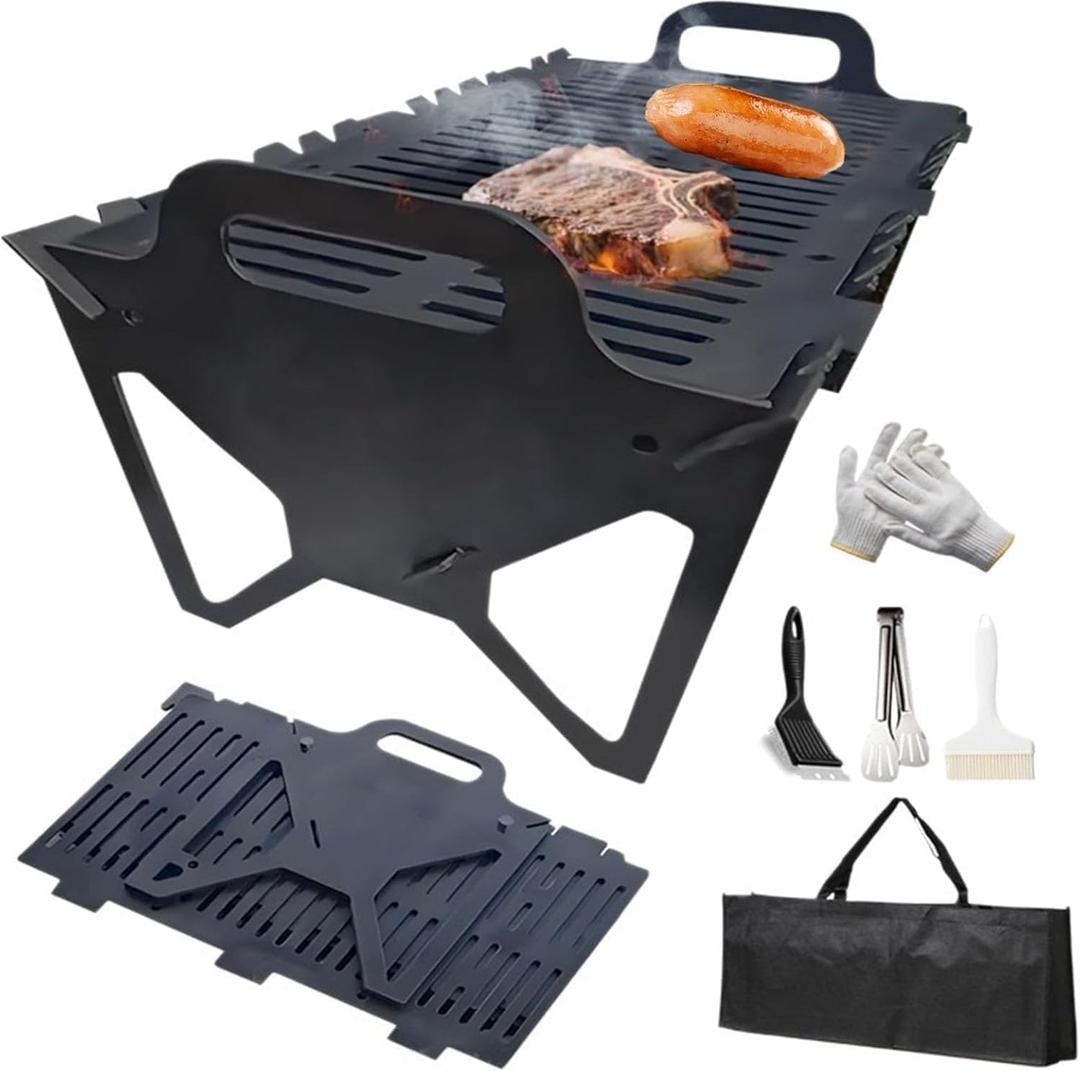 Slot Grill - Collapsible BBQ Grill for Easy Storage, Upgraded Thickened Steel, Tool-Free Setup, Lightweight & Compact, Portable Slot Grills Collapsible for Camping, Tailgating & Outdoor Cooking(Large)