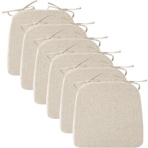 Chair Cushions for Dining Chairs, 2" Thick Seat Cushions for Kitchen Chairs, D-Shaped Chair Pads with Washable Cover, Ties and Non Slip Backing, 17'' x 16'', Set of 6, Beige