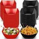 Newtay 100 Pcs Square Plastic Serving Bowl with Food Pick Disposable Snack Salad Buffet Bowl Candy Chip Fruit Dish Bar Containers Dessert Plate Party Supplies (8 oz,Black and Red)