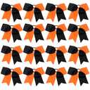 16PCS 8" Large Cheer Hair Bows Ponytail Holder Elastic Band Handmade for Cheerleading Teen Girls College Sports (Black/Orange, 1 Count (Pack of 16))