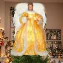 Christmas Decorations, Angel Tree Topper with Lights, 8 Modes Tree Ornament with Timer, Battery Operated Lighted Treetop Ornaments Indoor Decorations (Gold Skirt With 2 Bulbs)