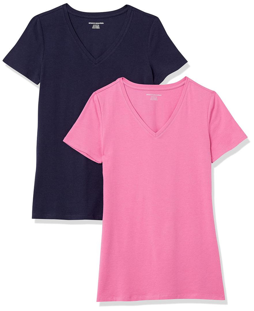 Amazon Essentials Women's Regular-Fit Short-Sleeve V-Neck T-Shirt, Multipacks.2XL