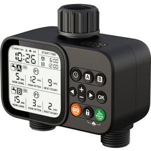 2 Zone Sprinkler Timer for Garden Hose, 8 Programmable Hose Water Timer with Auto Rain Delay, 3.3“ Large LCD Display Digital Irrigation System for Plant, Yard, Lawns, Outdoor