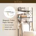 TETOTE Over The Toilet Storage Rack, 3-Tier Bathroom Organizer Shelf Over Toilet with Toilet Paper Roll Holder, Freestanding Metal Rack, Black
