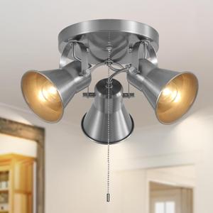 SEEBLEN 3-Light Ceiling Lights with Pull Chain, Adjustable Round Kitchen Ceiling Light, Morden Nickel Flush Mount Directional Track Light for Kitchen, Hallway, Dining Room, Bathroom, Coffee Bar