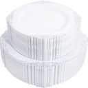 102PCS White and Silver Plastic Plates - Heavyweight Silver Plate - Wedding Plate with Silver Rim - Fancy Dinner & Dessert Plates for 51 Guests Graduation Weddings & Parties