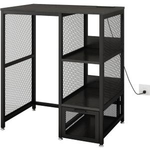 Kitchen Bakers Rack with Power Outlet, Microwave Stand with Drawer, Mini Fridge Stand with Adjustable Shelves,Mini Fridge Cabinet Suitable for Dining Room, Dorm,Home, Black