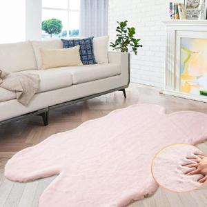 Pink Fluffy Shag Carpet Faux Bunny Washable Plush Fur Area Rugs for Bedroom 4x6 Nursery Rug for Living Room