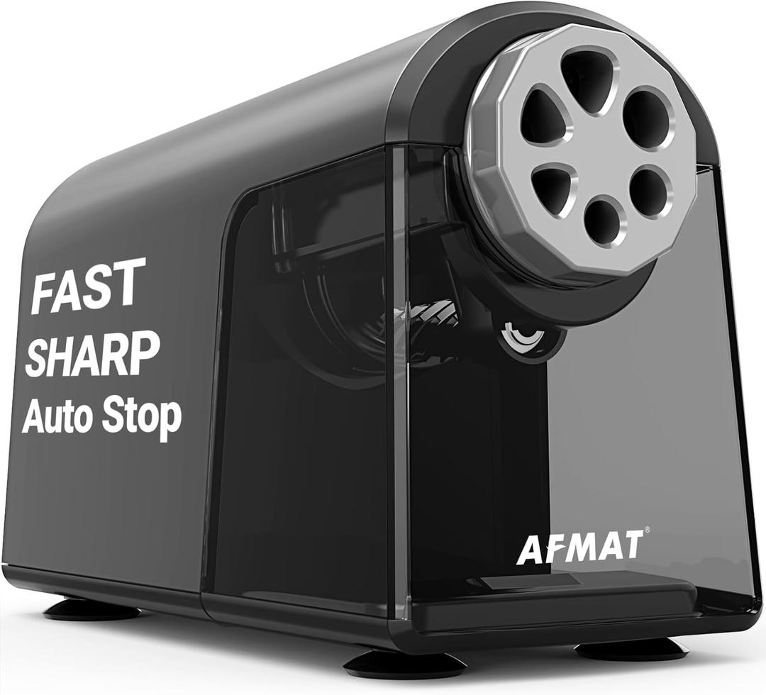 AFMAT PSX2 Electric Pencil Sharpener for Classroom, 6 Holes, Heavy Duty Pencil Sharpener for 6-11mm Pencils, Auto Stop, Save Pencils, School Teacher Must Have Pencil Sharpeners Plug in, Gray