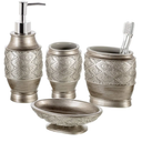 Creative Scents Dublin Silver Bathroom Accessory Set - Brushed Silver Bathroom Sets Accessories - 4 Piece Bathroom Set Includes: Soap Dispenser, Toothbrush Holder, Soap Dish and Tumbler