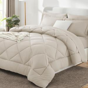 CozyLux King Size Comforter Set Beige - 7 Pieces Bed in a Bag King, Luxury Soft Bed Set for All Seasons, Bedding Set with Down Alternative Comforter, Sheets, Pillowcases & Shams