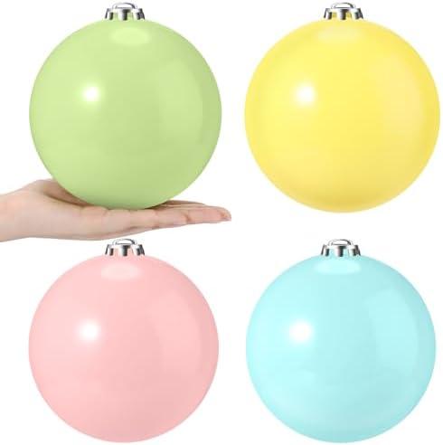 Leyndo 4 Pcs Large Pastel Christmas Balls Ornaments Macaron Christmas Plastic Ball Ornaments Pink Blue Green Yellow Shatterproof Xmas Tree Hanging Decor for Home Xmas Holiday Party Decor(6 Inch)