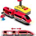 Remote Control Train for Wooden Track Battery Operated Locomotive with Opening Door, Action Figure, Lights & Sounds, Powerful Engine Compatible with Thomas & Brio, Gift for Toddlers 3+