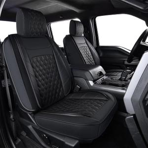 F150 Front Seat Covers Faux Leather, fit for 2015-2026 F150 SuperCrew SuperCab Regular Cab 2017-2026 F250 F350 F450 Super Duty Crew Cab SuperCab Regular Cab(Front Pair, Black 2 pcs)