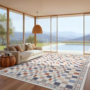 GarveeHome 8x10 Rug for Bedroom Modern Colorful Checkered Rug for Living Room Non-Slip Machine Washable Throw Floor Carpets Low Pile Contemporary Abstract Nursery Area Rug for Playroom Kids Room (Circus)