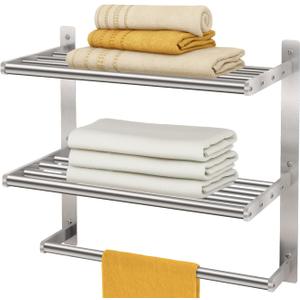 Towel Shelf for Bathroom Wall Mounted, 3-Tier Hotel Style Towel Rack with Towel Bars, Brushed Nickel Towel Racks for Bathroom Lavatory, 16 Inch