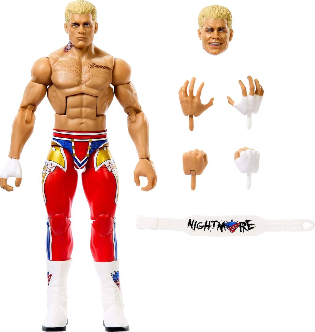 Mattel WWE Elite Collection Top Picks Action Figures & Accessories Set, 6-inch Collectible Cody Rhodes with Swappable Hands & Ring Gear