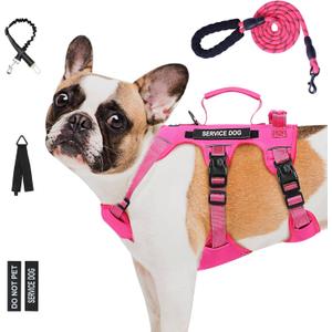 Escape Proof Dog Harness for Large Medium Sized Dogs Six Point Adjustable, Service Dog Vest Harness and Leash Set, No Pull Dogs Harnesses with Handle, Medium Dog Harnesses for Walking(Pink, S)