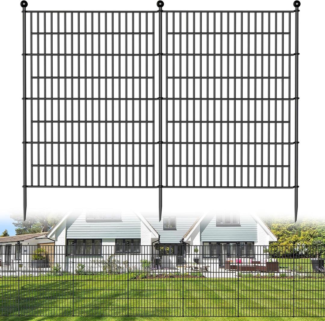 8 Panels No Dig Decorative Outdoor Garden Fence for Yard, 48 in(H) X 21 ft(L) Animal Barrier Fencing Rustproof Metal Wire Panel Border for Dog, Rabbits, and Patio Temporary Ground Stakes (8 Panels-21 ft(L) X 48 in(H))