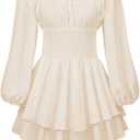 Fabumily Women Puff Sleeve Romper Off Shoulder Ruffle Dress with Shorts Long Sleeve Flowy Layered Pirate Jumpsuit Playsuits (L)