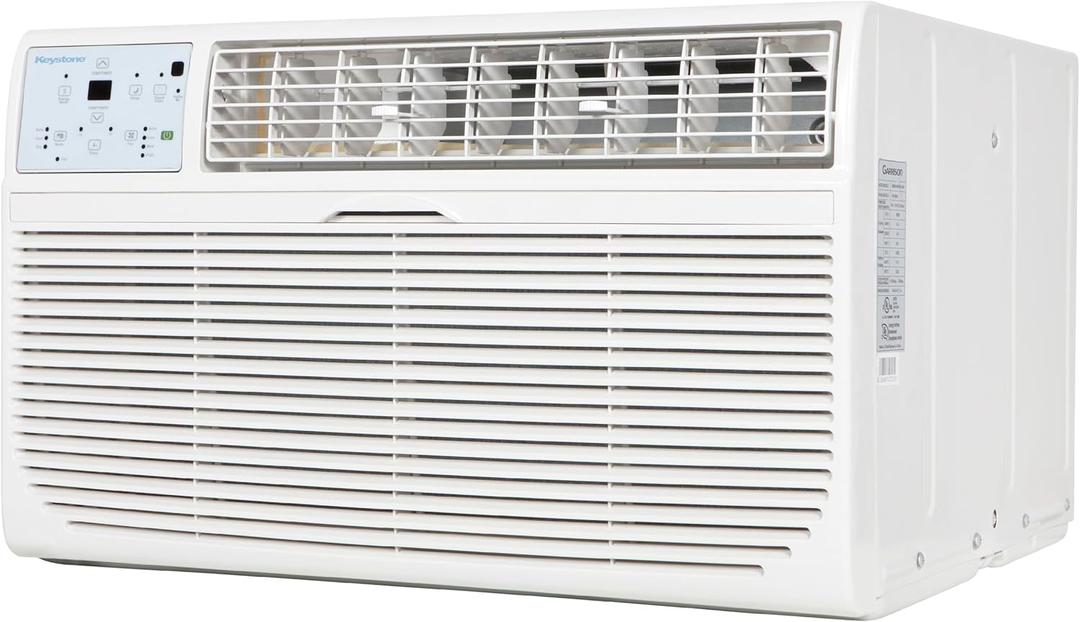 Keystone 14,000 BTU Wall Mounted Air Conditioner with Supplemental Heat and Dehumidifier Function, 230V, Wall AC for Living Room and Large Rooms up to 700 Sq.Ft., Quiet, High Efficiency AC with Remote (Bright White)