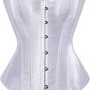 Women's Sexy Boned Overbust Shaper Push Up Bodysuit Lace up Corsets and Strap Bustiers Top (White, Small)