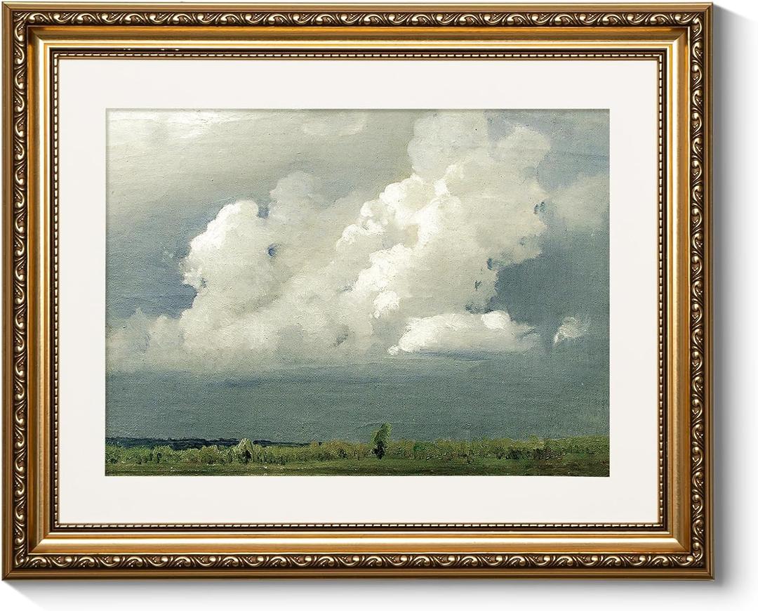ARPEOTCY Vintage Gold Framed Pictures Wall Art, Nature Storm Clouds Paintings, Canvas Prints Artwork with Antique Frame, Victorian Wall Pictures Decor for Living Room Bedroom, 13x16 inch