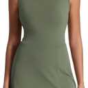 NIASHOT Athletic Dress for Women Mini Crew Neck Sleeveless Built in Shorts with Pockets Tennis Golf Dress, Medium