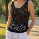 Imily Bela Womens Summer Crochet Tank Tops Knit Sleeveless Scoop Neck Sweater Vest Boho Hollow Out Cover Ups (M)