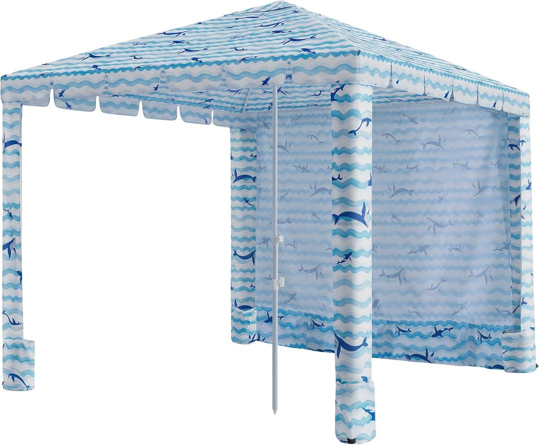 Umineux Beach Cabana - 8FT Beach Canopy with Side Wall, Easy Setup Beach Tent Sun Shelter, Waterproof Tent - Portable Shade for Whole Family (Blue Whale)