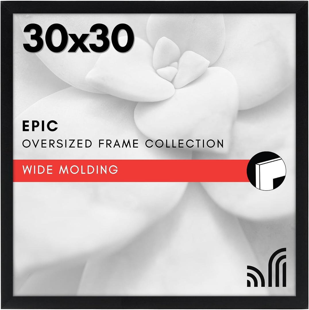 Americanflat 30x30 Picture Frame with Polished Plexiglass - Epic Collection - Square Picture Frame with Engineered Wood - Wide Photo Frames for Wall display - Black