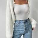 Women's Long Sleeve Open Front Knitted Crop Cardigan Drop Shoulder Knit Bolero Shrug Sweater (White)