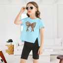 Girls Butterfly Graphic T Shirt Cute Short Sleeve Tees Summer Tops Crewneck Side Slit Shirt 5-14 Years (11-12 Years, Blue)