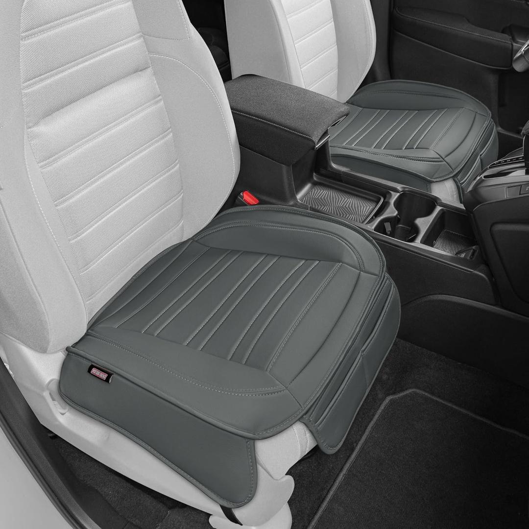 Motor Trend Seat Covers for Cars Trucks SUV, Faux Leather 2-Pack Gray Padded Car Seat Covers with Storage Pockets, Premium Interior Seat Cover