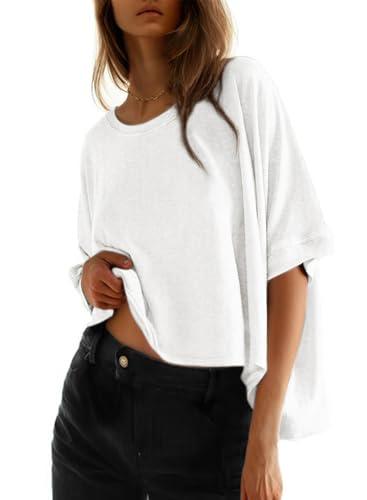 Dokotoo Shirts for Women Summer 2026 Tops Plus Size Trendy Crop Cute Oversized T-shirts Short Sleeve Shirts Women's Fashion Spring Blouses Dressy Casual Workout Gym Clothes Clothing Basic Tees White, M