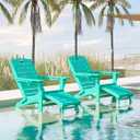 Ciokea Folding Adirondack Chair with Retractable Ottoman Fire Pit Patio Chair with Pull Out Foot Rest Weather Resistant Lawn Outdoor Lounge Chair with 2 Cup Holder (Lake Blue)