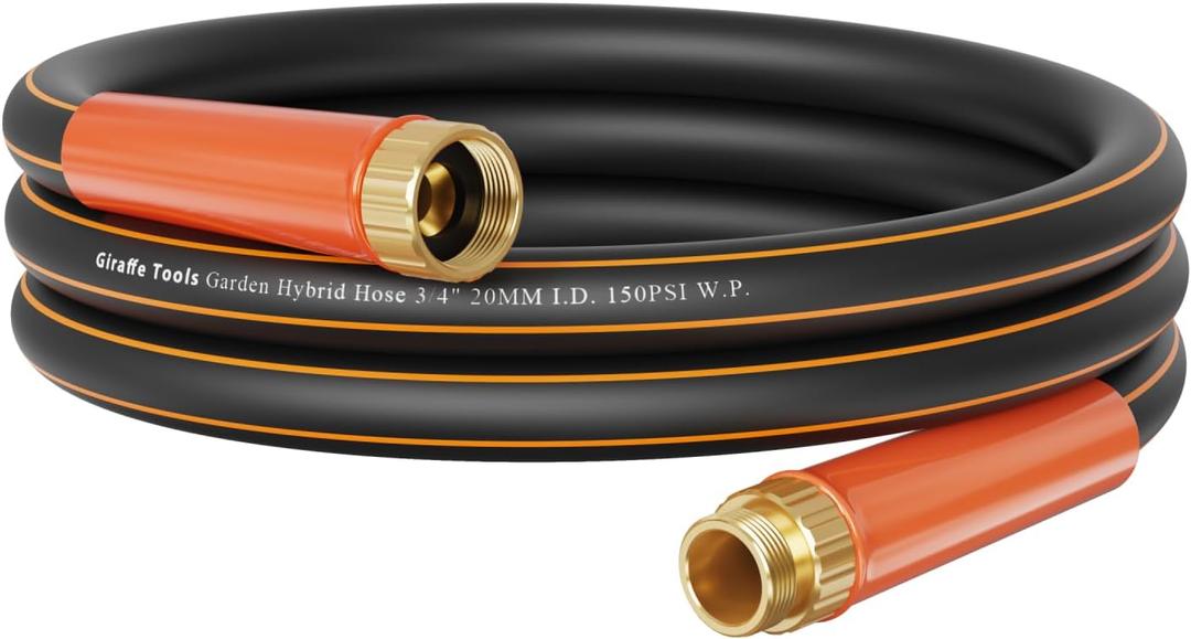 Giraffe Tools Garden Hose 12ft x 3/4", Heavy Duty Water Hose, Flexible, Hybrid Lightweight Hose, Male to Female Fittings, Burst 600 PSI