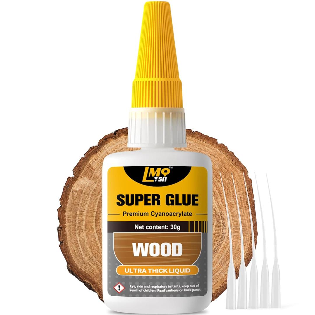 Wood Super Glue Liquid, Clear Instant Cyanoacrylate Adhesive for Wood Crafts Repair Woodworking, All Purpose CA Glue for Shoe Ceramic Plastic Leather Glass Model Metal Pottery Aquarium Porcelain Stone (1oz-Thick)