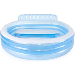 INTEX Swim Center Inflatable Family Lounge Pool: Built-In Bench Cup Holder 156 Gallon Capacity 90" x 86" x 31" Blue