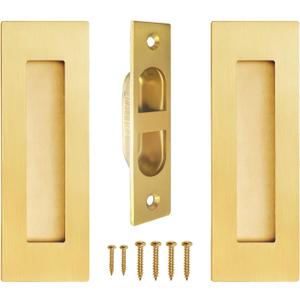 Pocket Door Handles,6 inch Recessed Flush Finger Pulls with Edge Pull,304 Stainless Steel Pocket Door Hardware, Gold