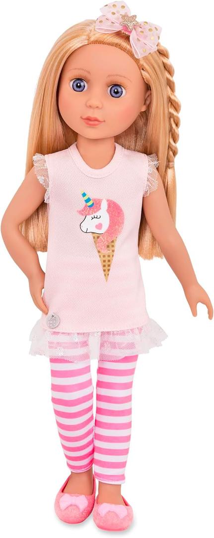 Glitter Girls 14-Inch Fashion Doll - Blonde Hair & Blue Eyes - Pink Tunic, Striped Leggings, Hair Bow & Ballet Shoes Dolls for 3+ Years Year Old Girls Lacy
