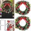 Norme 2 Pack Christmas Memorial Cemetery Wreath for Graves with Garden Flag 12.6in Xmas Grave Wreath Outdoor Cemetery Funeral Flower Stand for Memorial Day Winter Gravestone Decoration