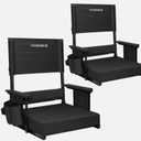 VIVOHOME 2 Pack Stadium Seats with Back Support and Cushion, Portable Bleacher Chair with Cup Holder and Shoulder Strap Black, 12.5 x 16.5 x 16.5 Inches