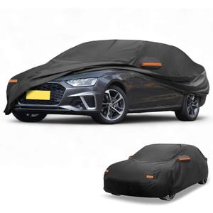 Waterproof All-Weather Universal Car Cover with Right Side Zipper, 190T-PU Black Fits for Sedan 177" - 188" Length