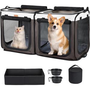 Lekebobor Soft Dog Crate - 2-in-1 Portable Travel Dog Crate for Small-Sized Dogs Indoor & Outdoor, 7-Door Foldable Pet Kennel with Durable Mesh Windows (Small, Brown)