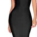 houstil Women's V Neck Halter Fishtail Bandage Bodycon Dress Party (Medium, Black)