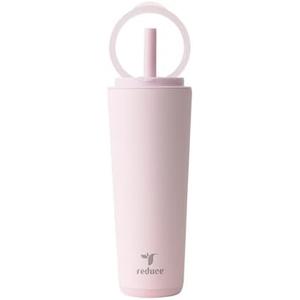 REDUCE Halo 24 oz Stainless Steel Vacuum Insulated Tumbler - Spill Proof Travel Mug with Flip Handle Lid - Keeps Drinks Cold for 32 Hrs - Dishwasher Safe - Cupholder Friendly - Pink Quartz