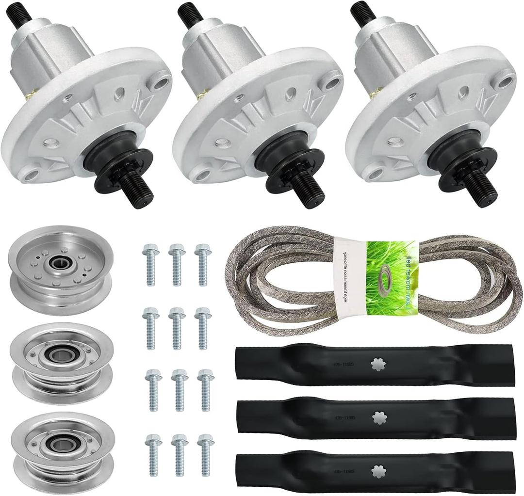 48" inch Deck Blade Spindle Belt Idler Kit Fits for John Deere X110 X120 D140 155C LA130, Spindle GY20454 GY21098 GX21833 GY20852, Includ Blade GX21784 GY20852, 1/2"x141" Belt GX20571 GX21833
