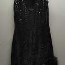 Wenrine Womens Sparkly Sequin Dress Bodycon Square Neck Fur Club Party Mini Dresses, M