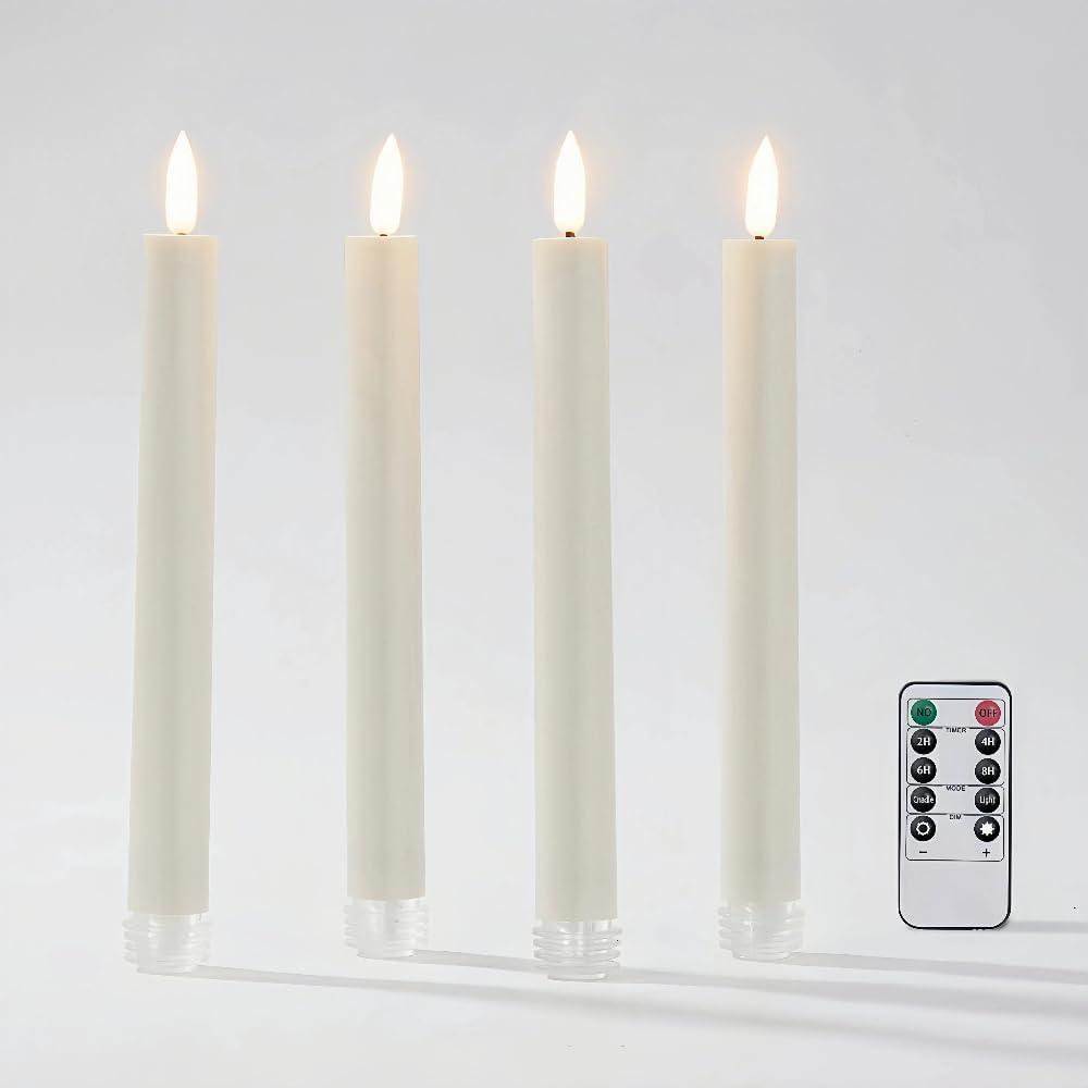 Simplelight White Flameless Taper Candles with Remote - Battery Operated Candles, LED Candlesticks, LED Taper Candle Battery Operated H:9.5 Inch (White)